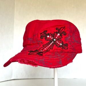 Vintage Savana Cross Embellished Distressed Cadet Hat